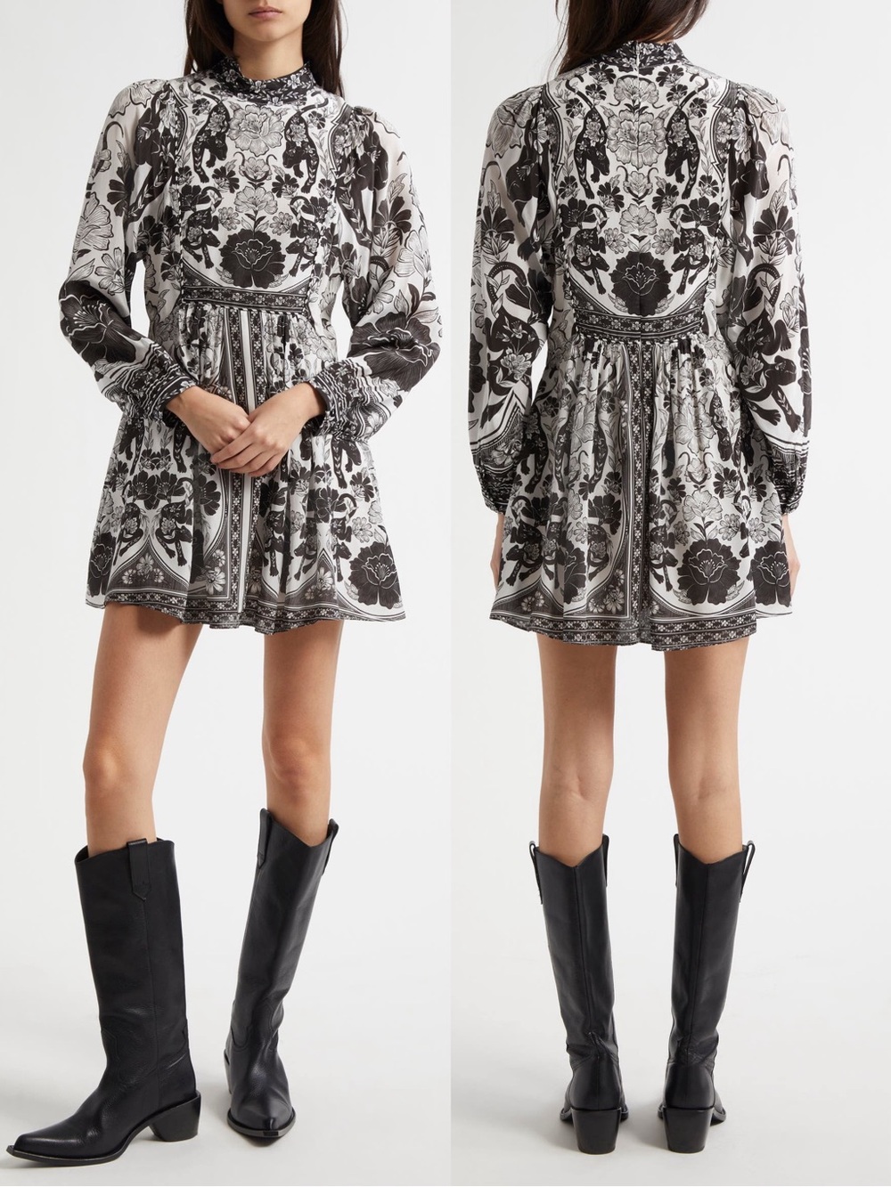 Farm Rio Flower Leopards Long Sleeve Mini Dress Floral Small NWT Viscose